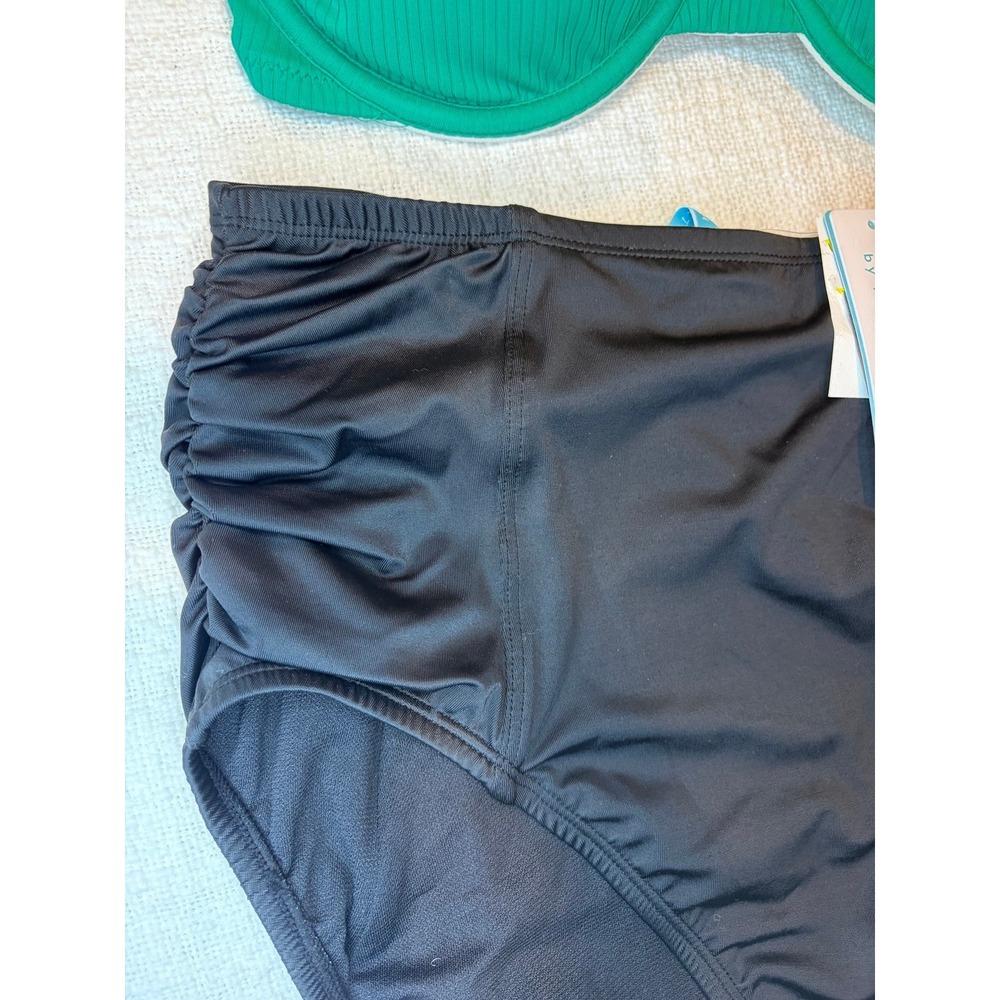 Shade and Shore Emerald Green Ribbed Bralette top & High Waist Black Bottom New - Picture 5 of 10